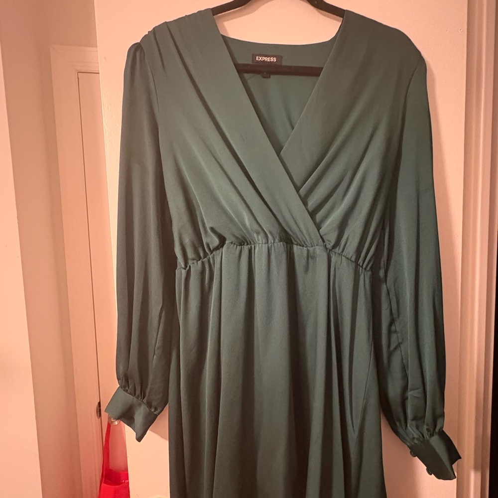 Express Green Bishop Sleeve Wrap Sundress